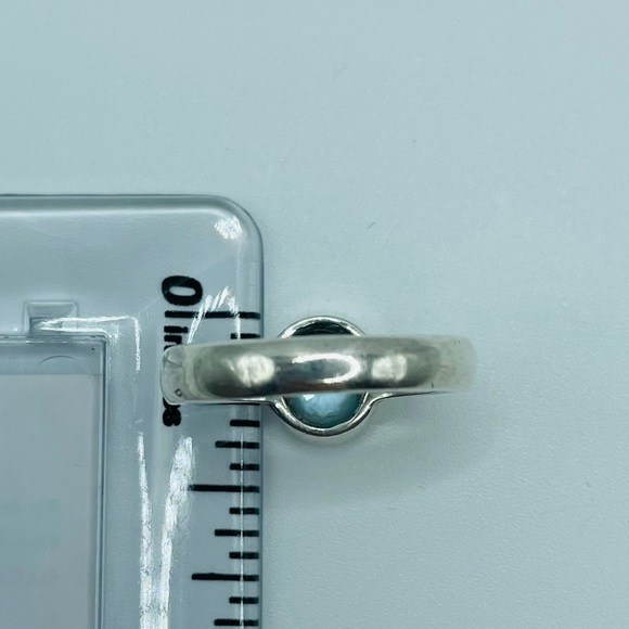 Vintage Bezel Set Sterling Silver 925 Oval Blue Topaz Ring - Picture 7 of 12
